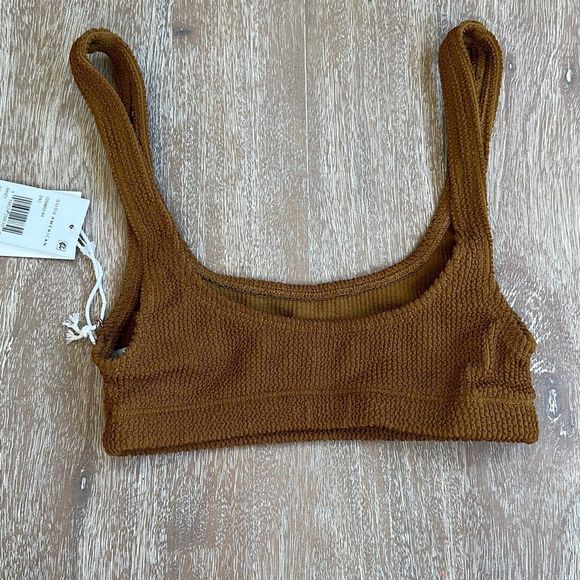 Good American Crinkle Scoop Bra in Bronze Brown 001 Size 00/0 - Picture 8 of 9